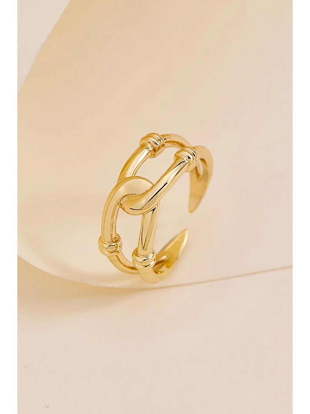 Sarı 18 K Halka Zincir Altın Rengi Ayarlamalı Kadın Yüzük-1