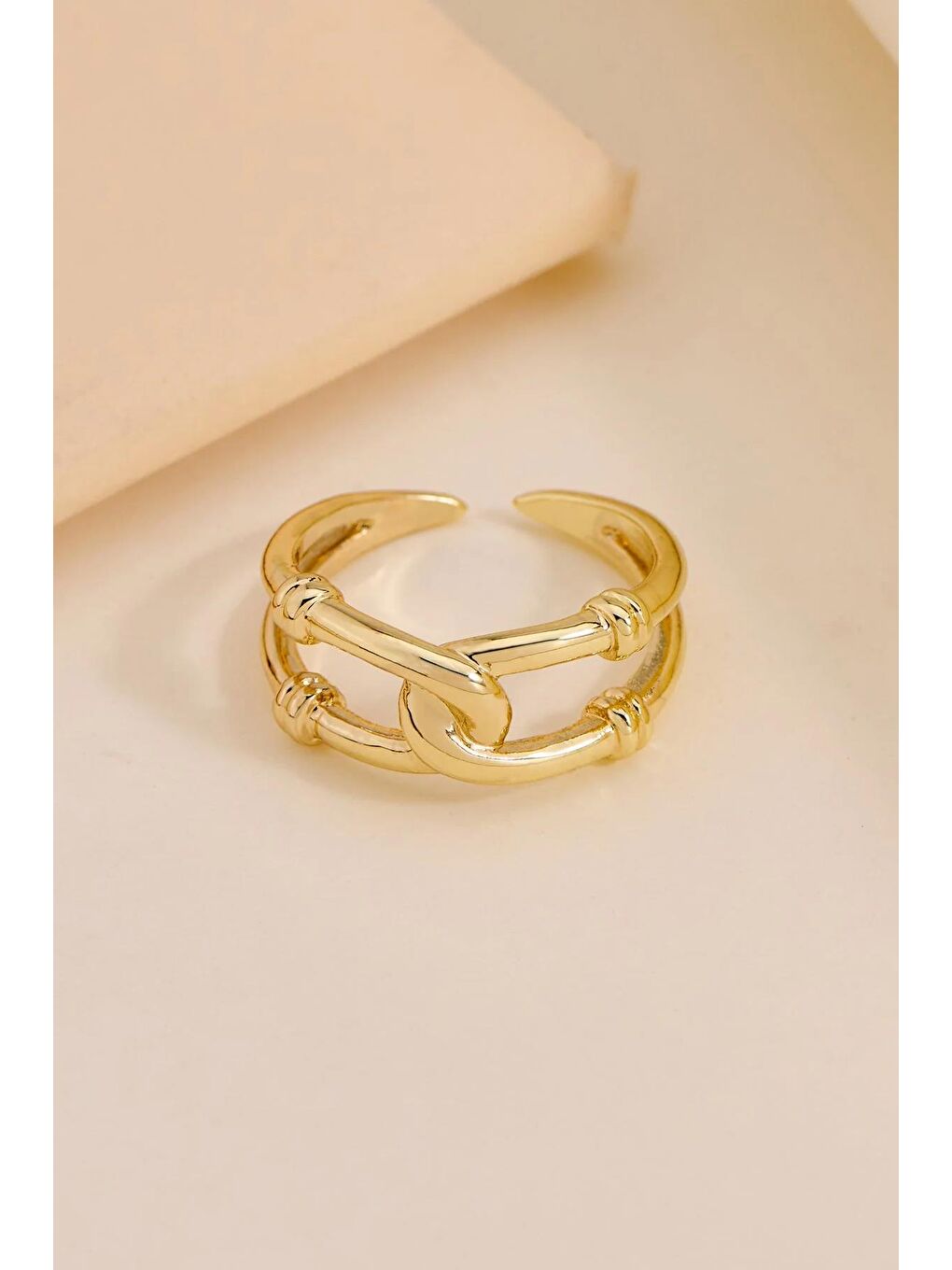 Sarı 18 K Halka Zincir Altın Rengi Ayarlamalı Kadın Yüzük-2