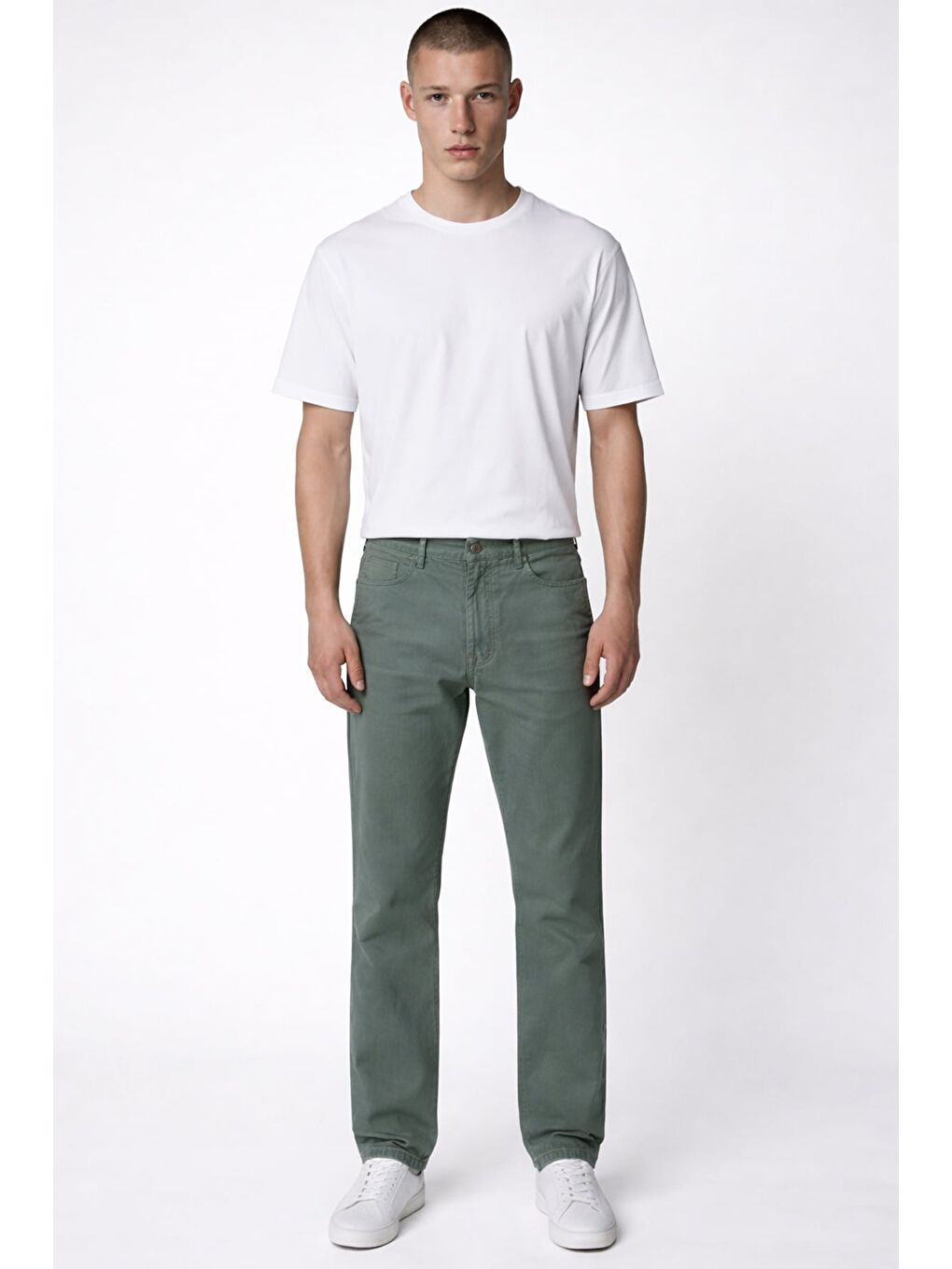 Giotelli Erkek Haki Dar Kesim Slim Fit Dokuma Beş Cep Normal Bel Pantolon-4