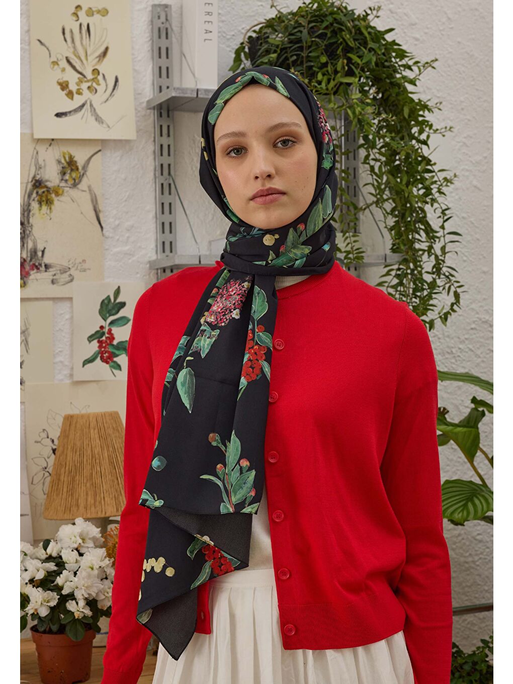 Hazel Desen Şal Siyah-1