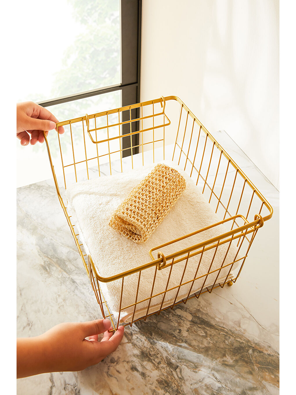 Sarı 2'li Altın Renk Metal Sepet Set 32 x 22 x 16 / 33 x 27 x 20 cm-2