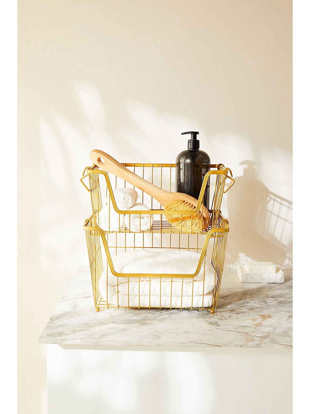 Sarı 2'li Altın Renk Metal Sepet Set 32 x 22 x 16 / 33 x 27 x 20 cm-3