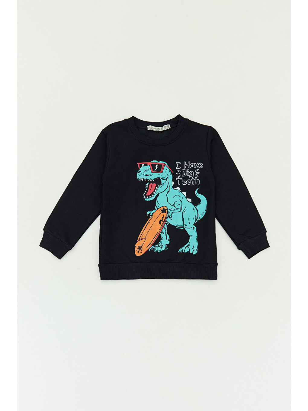 Fullamoda Siyah Baskılı Bisiklet Yaka Erkek Çocuk Sweatshirt