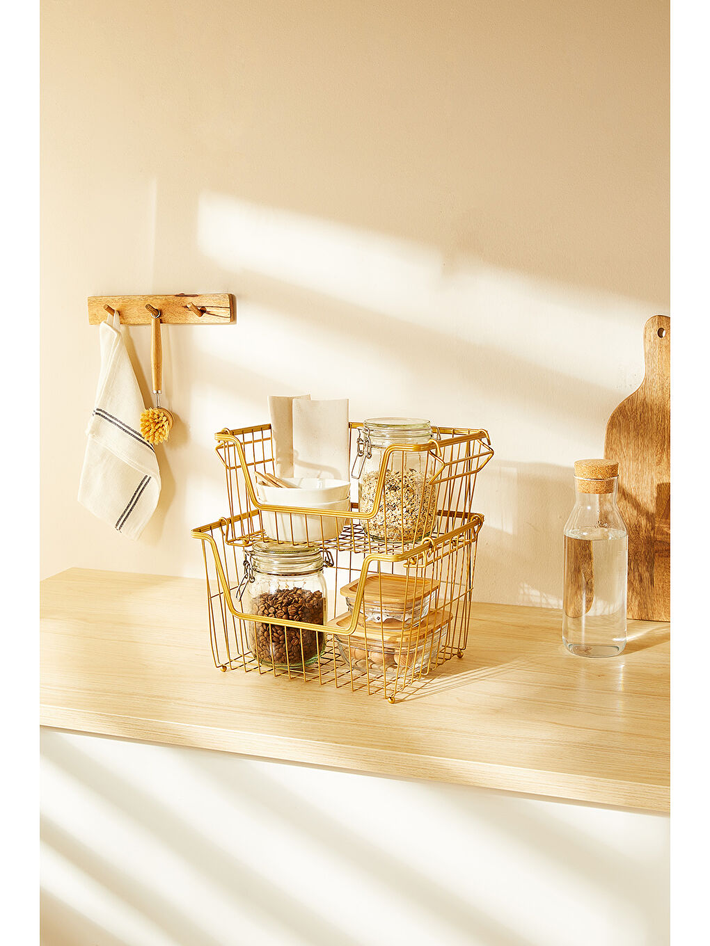 Sarı 2'li Altın Renk Metal Sepet Set 32 x 22 x 16 / 33 x 27 x 20 cm-4