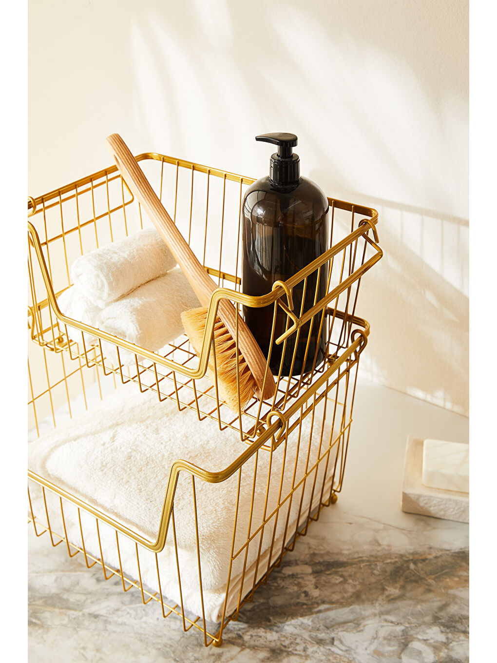 Sarı 2'li Altın Renk Metal Sepet Set 32 x 22 x 16 / 33 x 27 x 20 cm-6