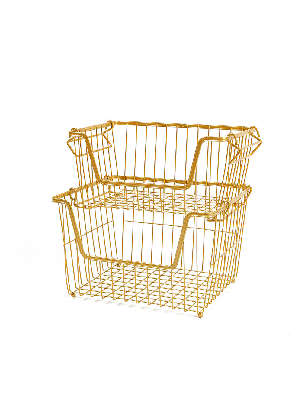 Sarı 2'li Altın Renk Metal Sepet Set 32 x 22 x 16 / 33 x 27 x 20 cm-7