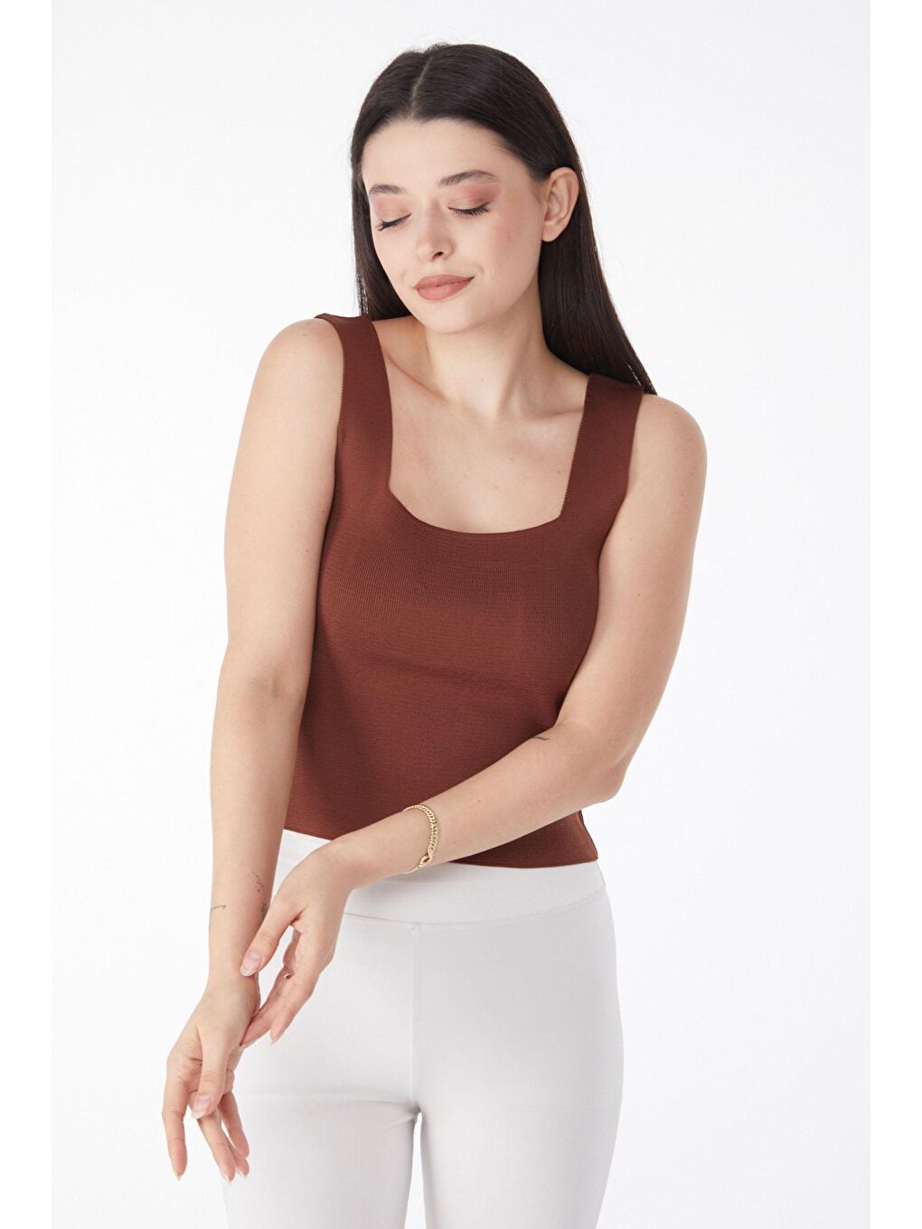 Orta Kadın Kahverengi Triko Atlet - 25938-1