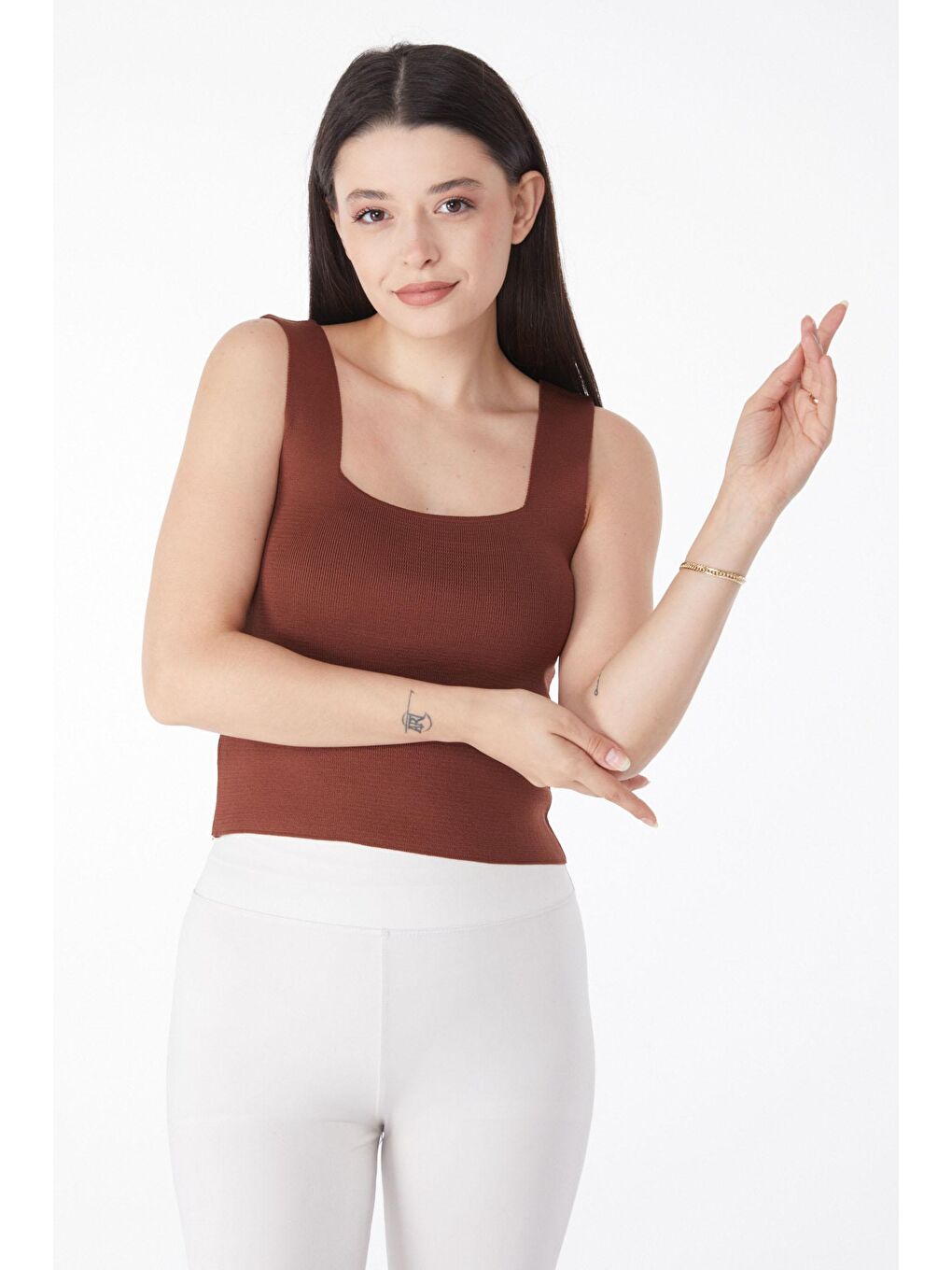 Orta Kadın Kahverengi Triko Atlet - 25938-2