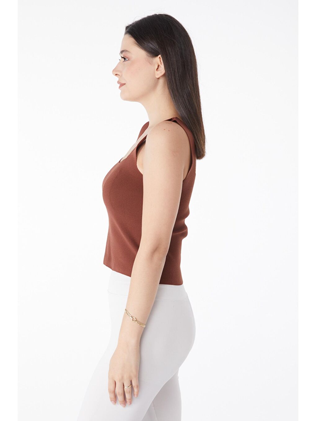 Orta Kadın Kahverengi Triko Atlet - 25938-3