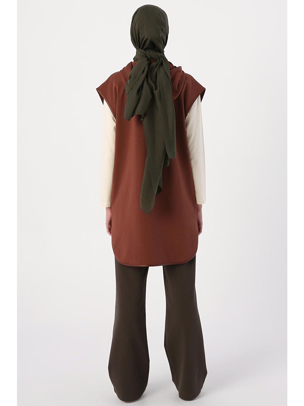 Kahverengi Açık Kahve Yarım Patlı Kapüşonlu Örme Süveter-3