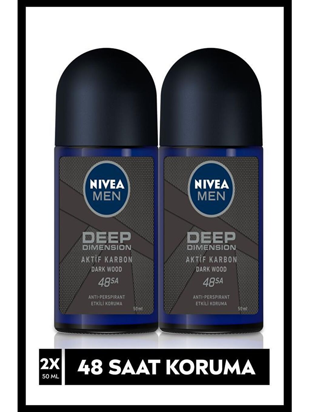 NIVEA Men Deep Dimension Erkek Deodorant Roll-On 50 ml x2 Adet, 48 Saat Anti-Perspirant Koruma