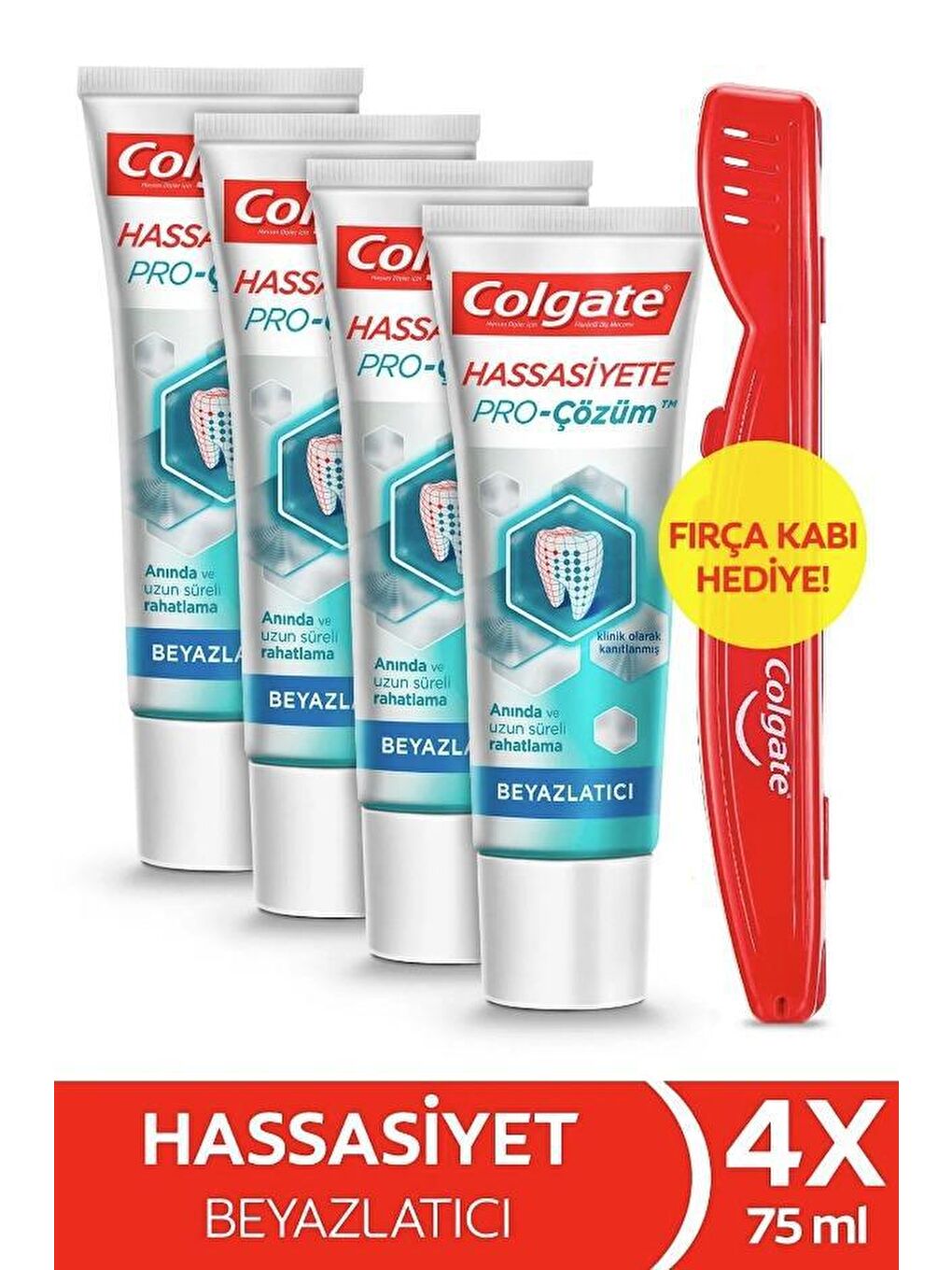 Colgate Beyaz Hassasiyete Pro Çözüm Beyazlatıcı Pro Relief Diş Macunu 75 ml x 4 Adet + Fırça Kabı Hediye