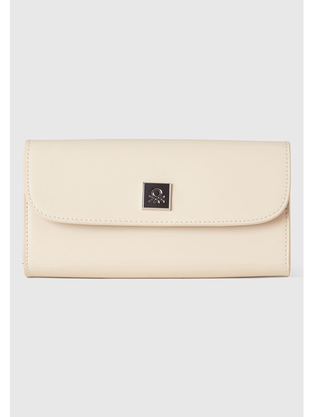 Bej Kadın Taş Rengi Logolu Metal Plaketli Çıtçıtlı Dikdörtgen Cüzdan