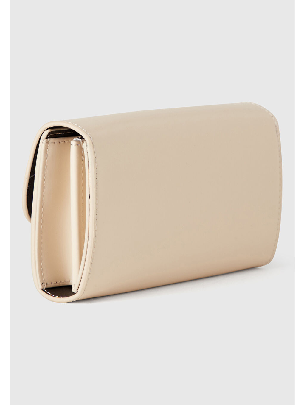 Bej Kadın Taş Rengi Logolu Metal Plaketli Çıtçıtlı Dikdörtgen Cüzdan-1