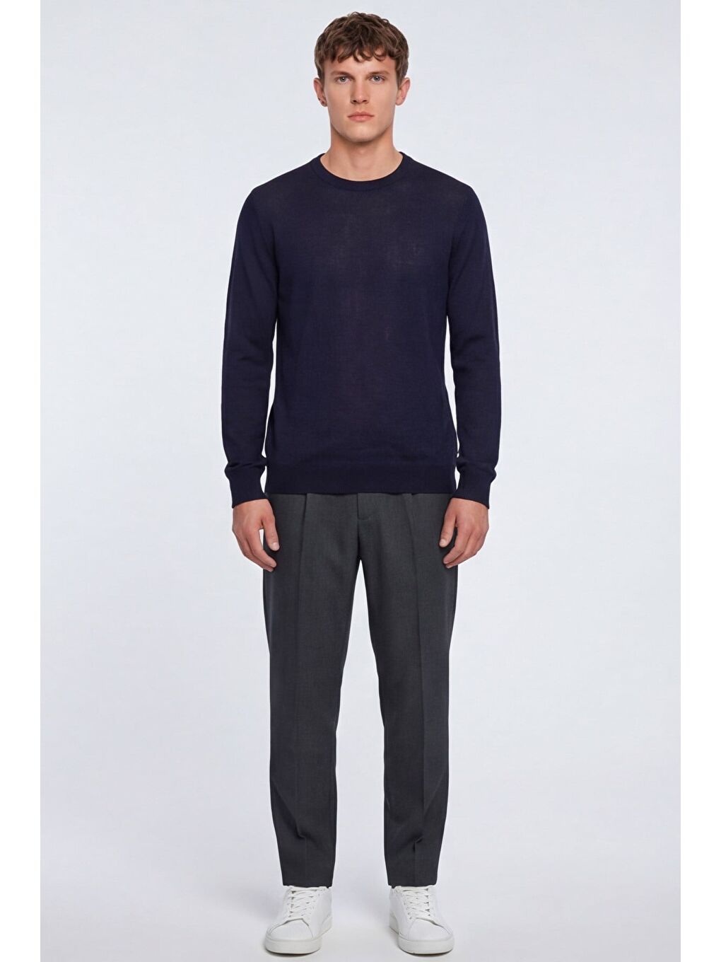 Gri Giotelli Erkek Füme Dar Kesim Slim Fit Viskon Kemerli Dokuma Kemerli Bel 6 Drop Pantolon-1