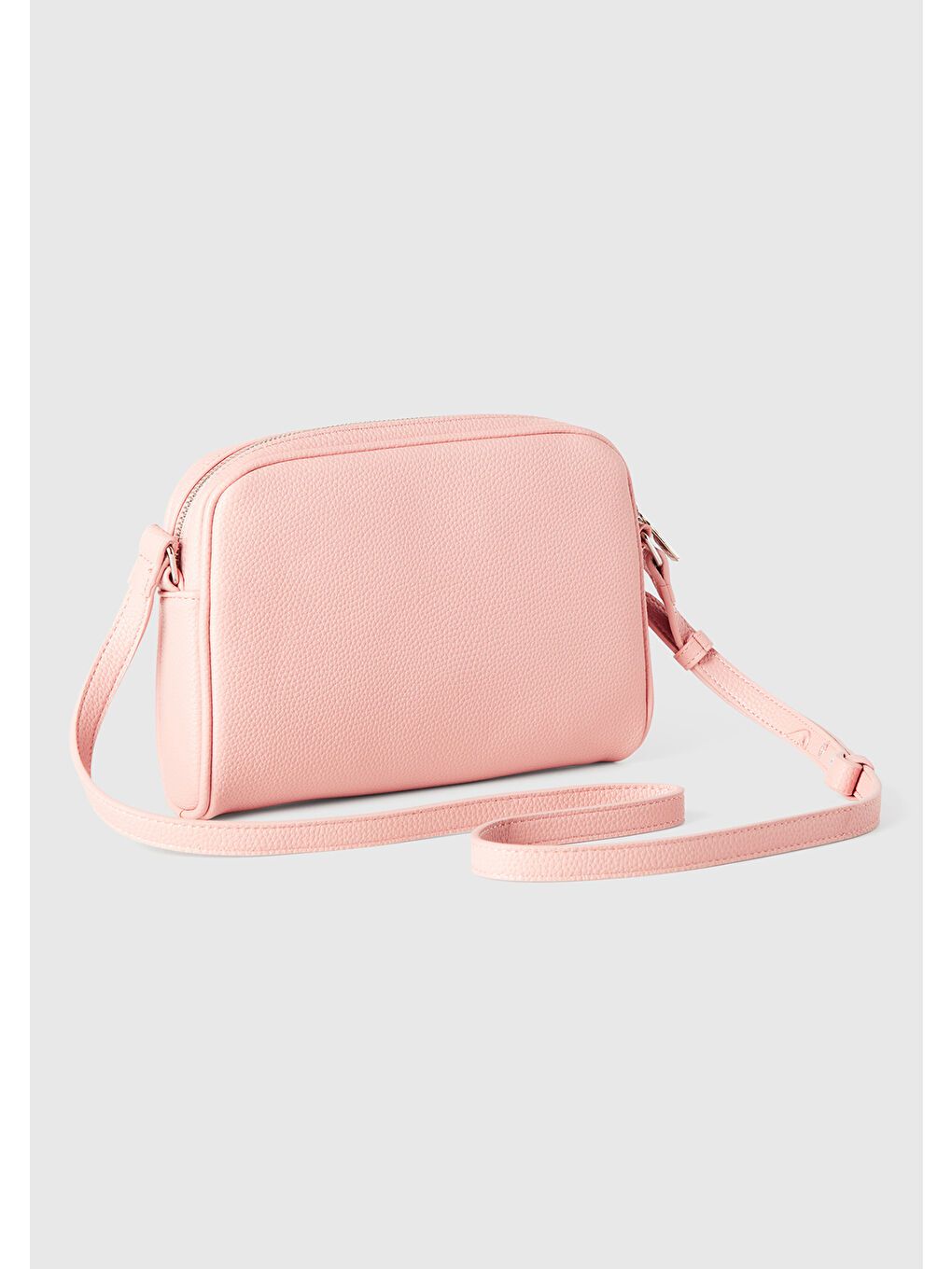 Kadın Pembe Eskitme Efektli Fermuarlı Kabartma Logolu Mini Omuz Çantası-2