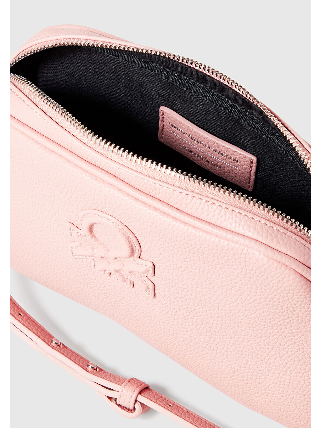 Kadın Pembe Eskitme Efektli Fermuarlı Kabartma Logolu Mini Omuz Çantası-3