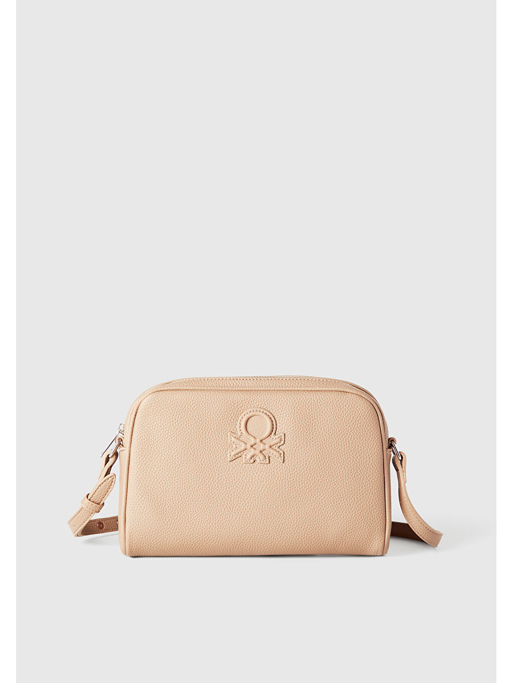 Kadın Bej Eskitme Efektli Fermuarlı Kabartma Logolu Mini Omuz Çantası-1