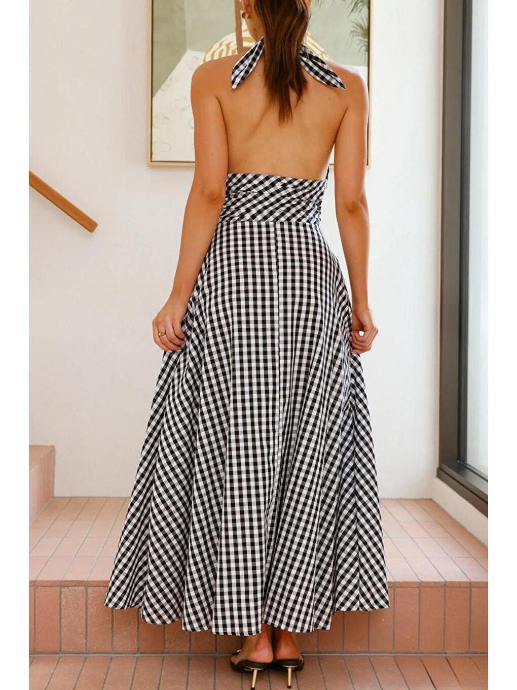 Siyah Ekoseli Midi Boy Kadın Elbise Mg2350-3