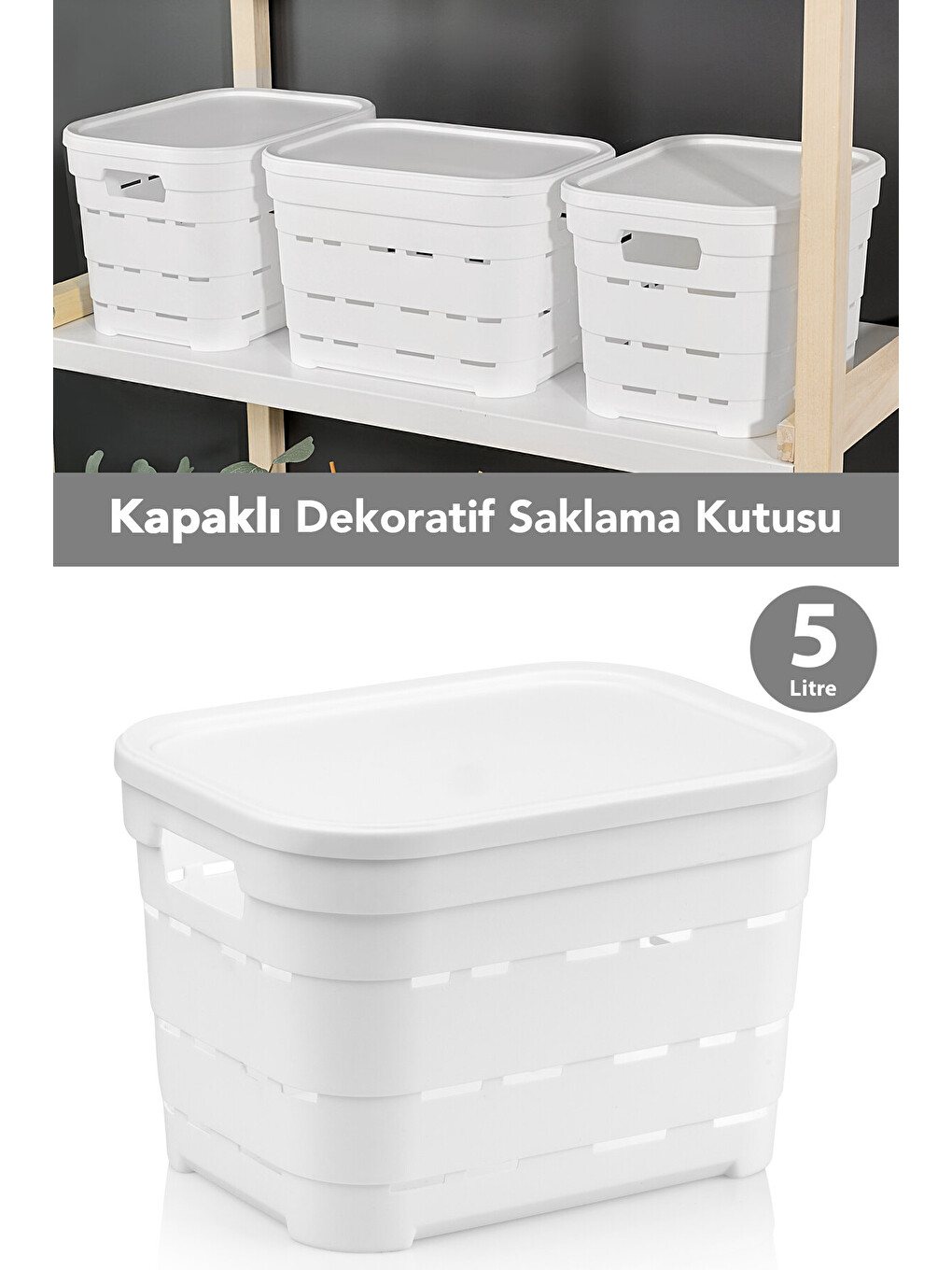 Beyaz Kapaklı Delikli Dekoratif Piramit Saklama Kutusu