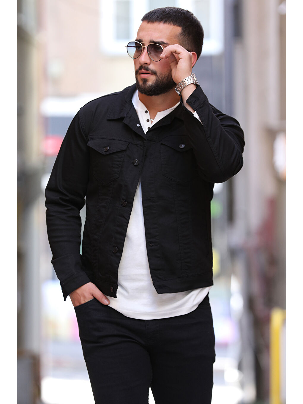 Siyah Erkek Standart Fit  Jean Ceket-1