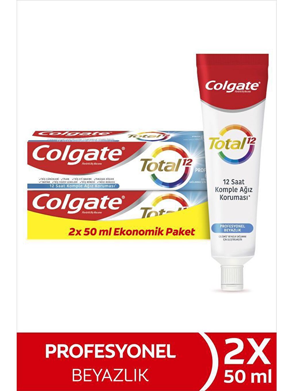 Colgate Beyaz Total Profesyonel Beyazlık Beyazlatıcı Diş Macunu 50 ml  x2 Adet