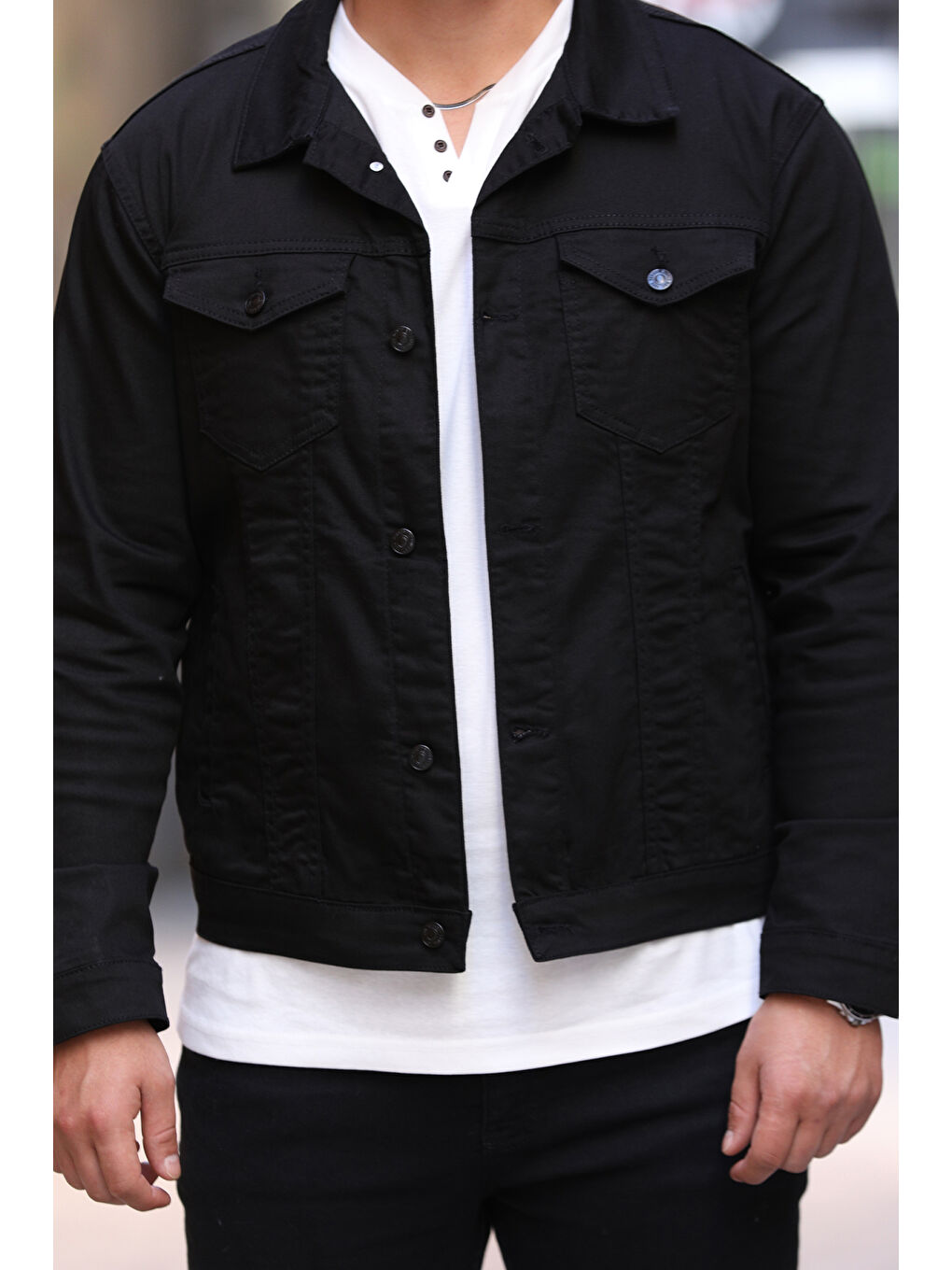 Siyah Erkek Standart Fit  Jean Ceket-3