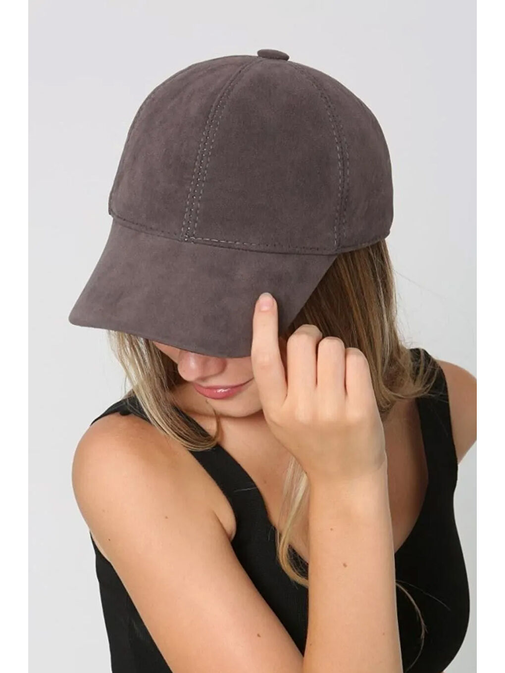 Kadın Süet Kep Şapka RKŞ-12 Antrasit-2