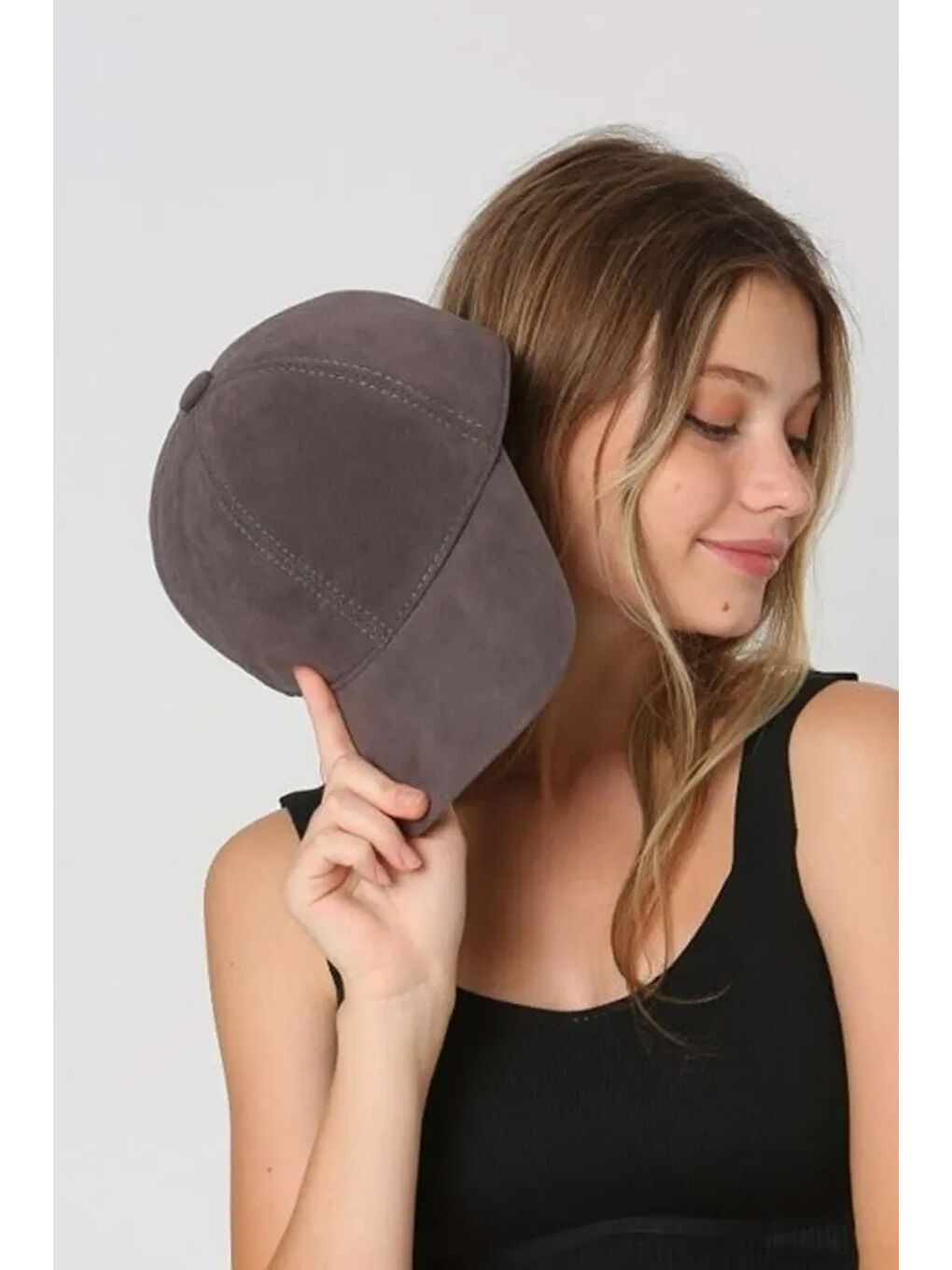 Kadın Süet Kep Şapka RKŞ-12 Antrasit-3