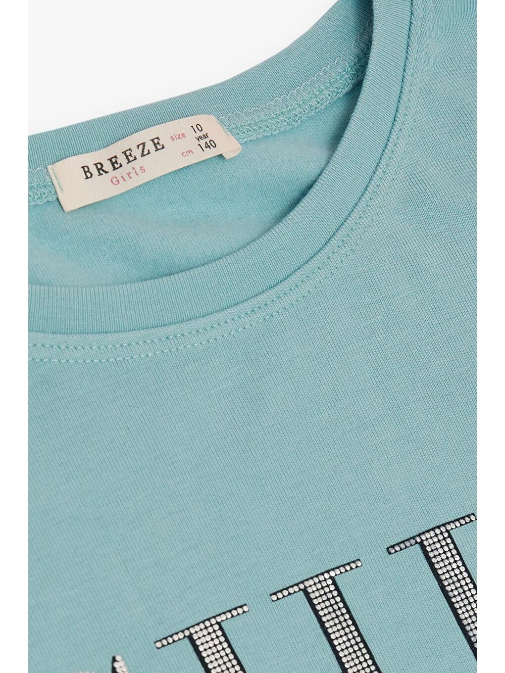 Turkuaz Kız Çocuk Uzun Kollu Tişört Simli Yazı Baskılı Su Yeşili (9-12 Yaş)-2