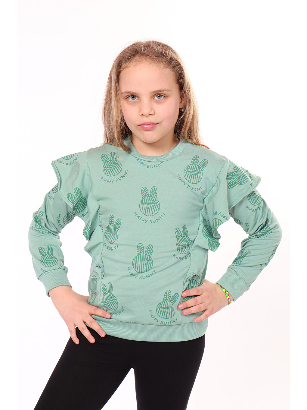 Toontoykids Yeşil Kız Çocuk Baskılı Sweatshirt