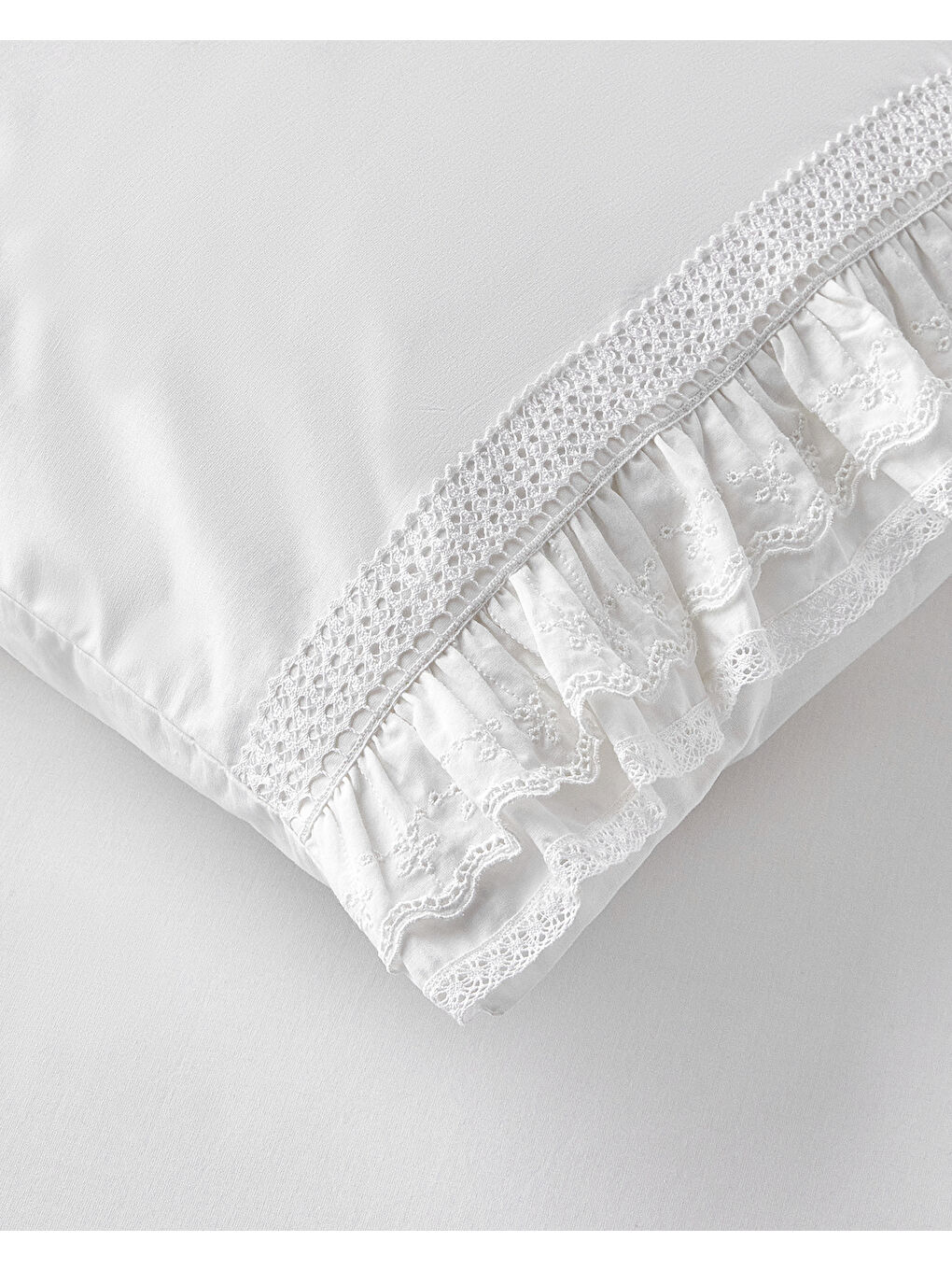 Elegance Chic Fırfırlı Kopanakili King Size Nevresim Takımı 240x220 cm Beyaz-3