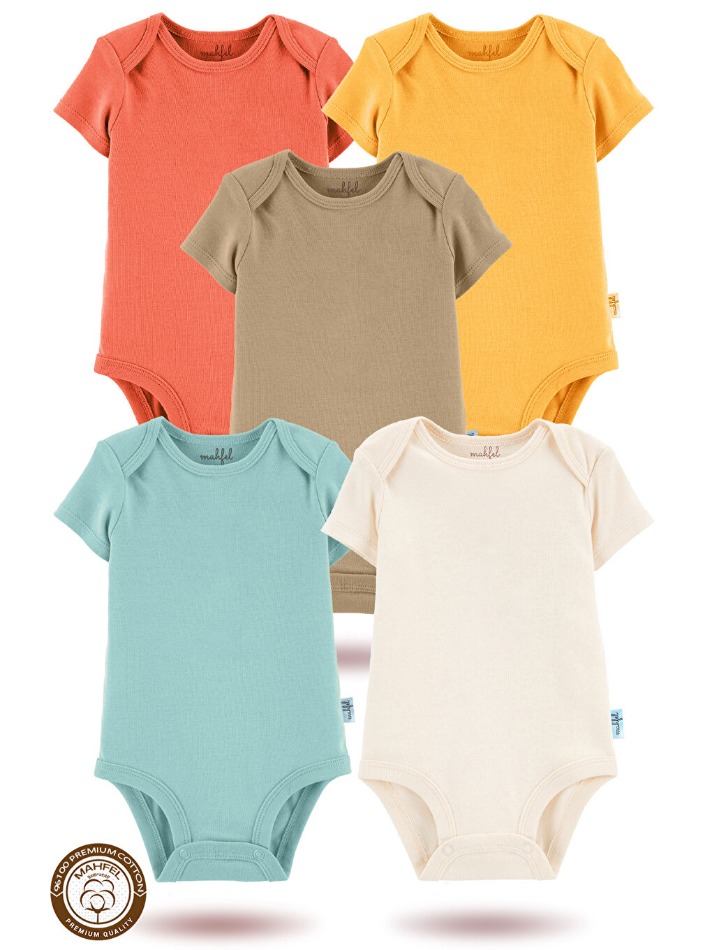 Turkuaz 5 li  100 Pamuklu Organik Çıtçıtlı Bebek Body Zıbın