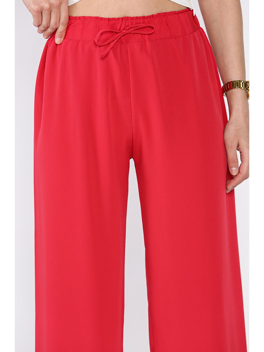 Kırmızı Kadın Bel Lastikli Palazzo Pantolon-3