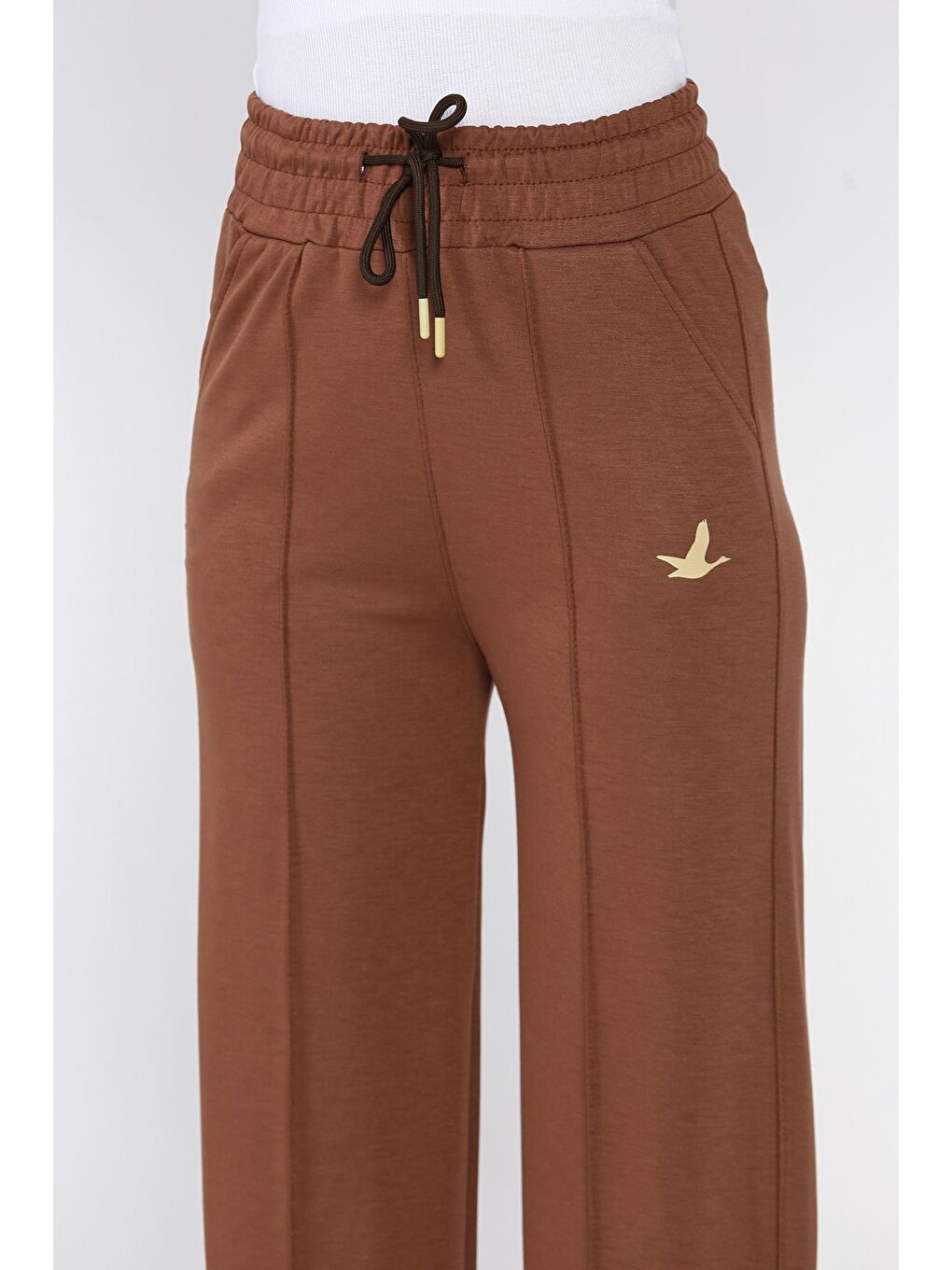 Kahverengi Kadın Baskılı Bol Paça Eşofman Altı-3