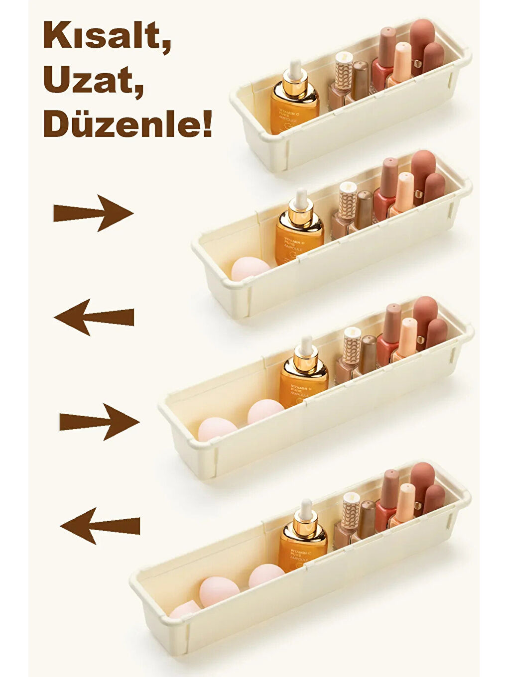 Ekru 9'lu Uzayan Dolap İçi Düzenleyici-3