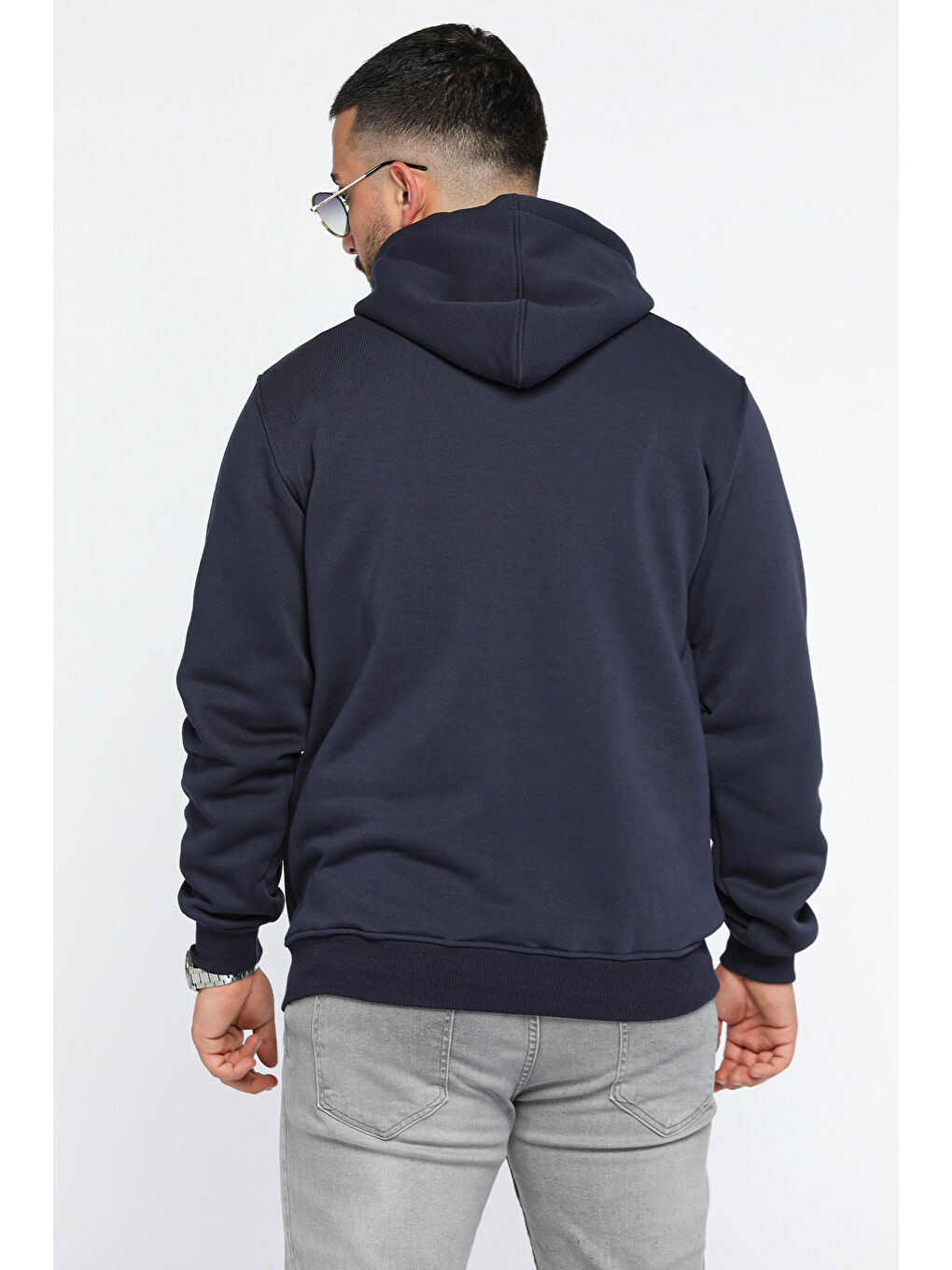 Mishar İtalia Lacivert Erkek Kapüşonlu Yarım Fermuarlı Şardonlu Slim Fit Üç İplik Sweatshirt - 2