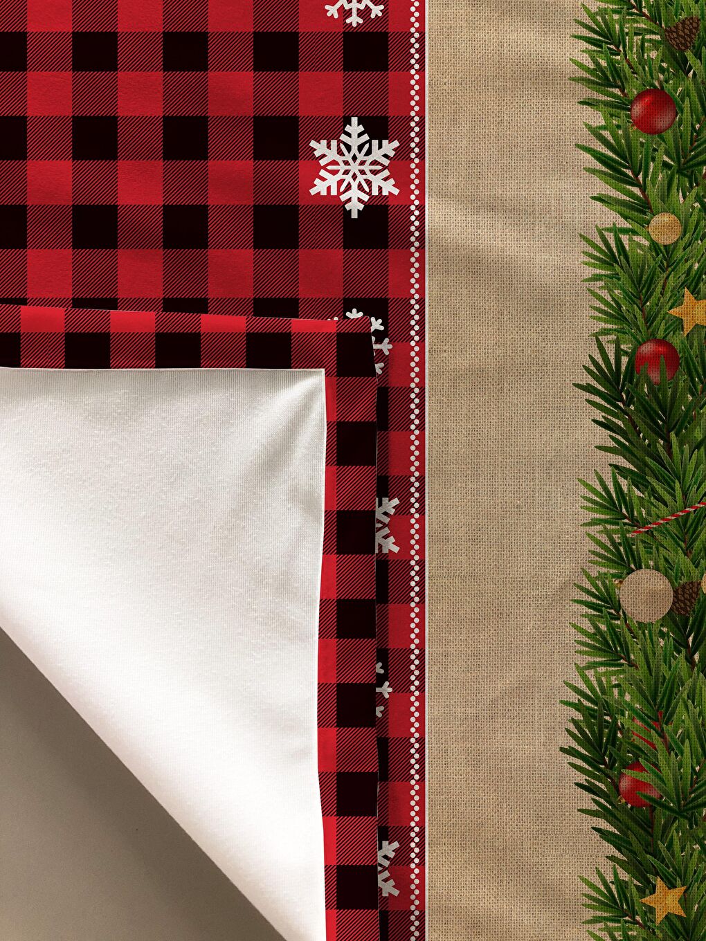 Karışık Yılbaşı Desenli Kadife Doku Masa Örtüsü-1