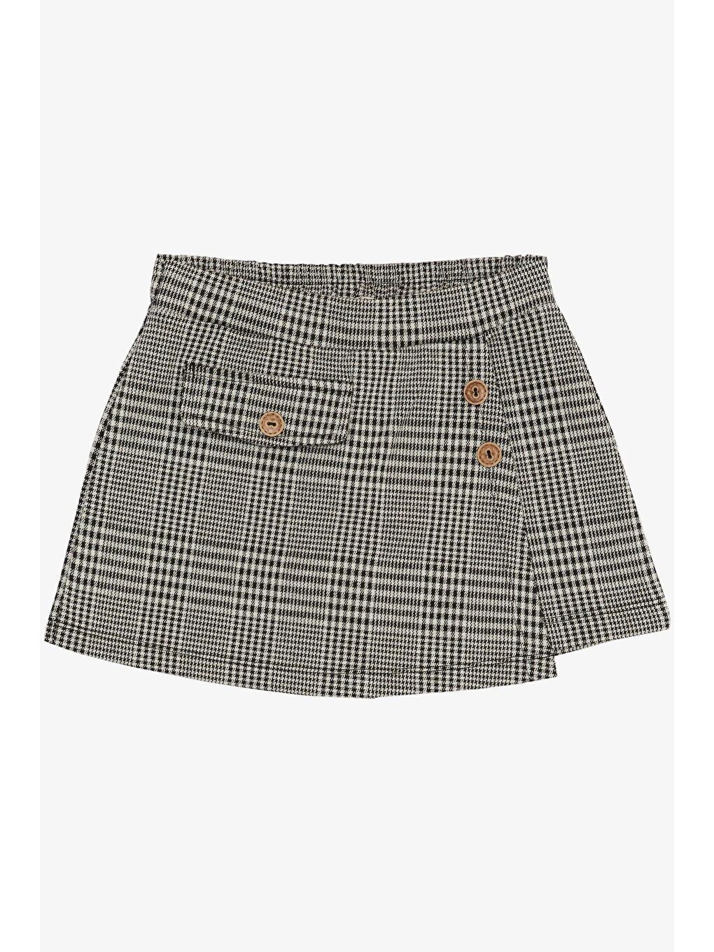 Kız Çocuk Şort Etek Ekose Desenli Düğme Aksesuarlı Karışık Renk (6-12 Yaş)