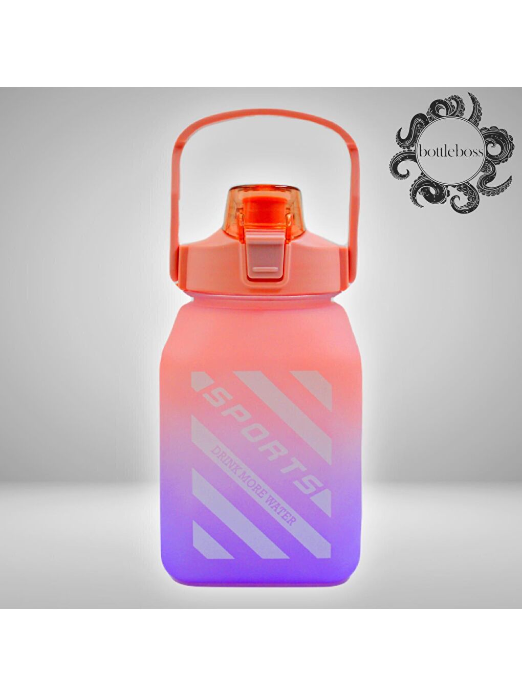 BottleBoss Pembe Kare Spor Model Taşıma Askılı Pipetli Motivasyon Matarası 1,5 Litre Sticker HEDİYELİ Pembe