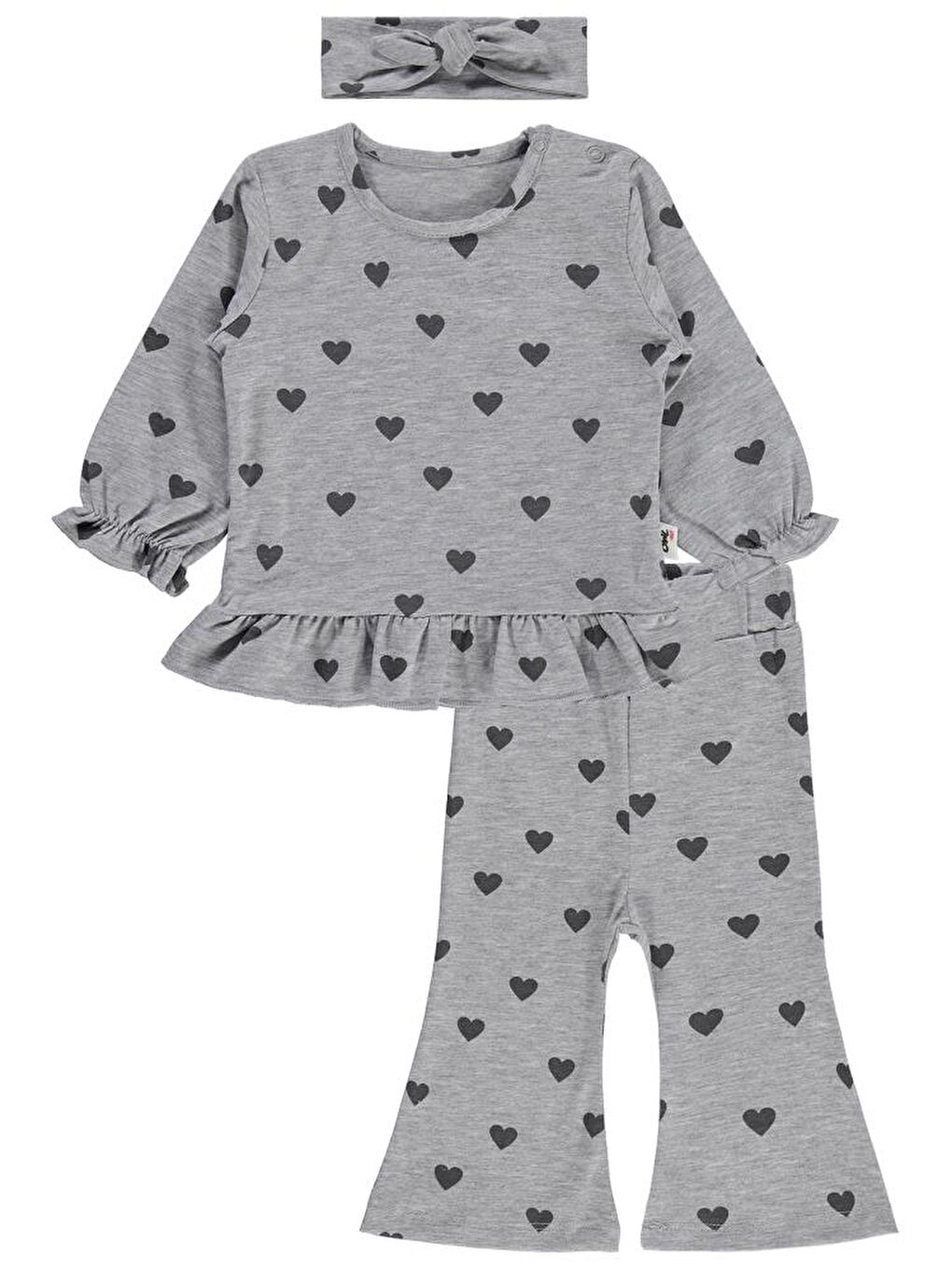 Baby Kalp Baskılı 6-18 Ay Takım - Gri 12-18 Ay
