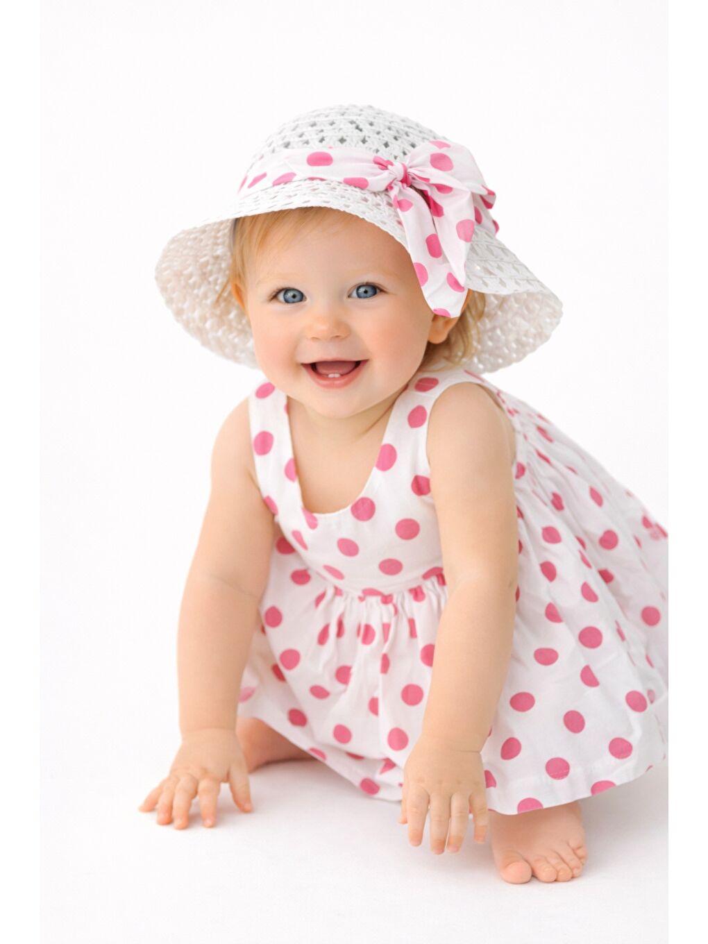 Pembe Puantiye Desenli Fiyonk Detaylı Kız Bebek Elbise-7