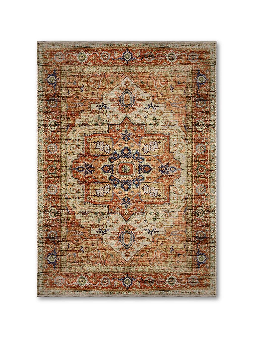 Bluenity Kahverengi Ethnic Dijital/Şönil Kaydırmaz Kilim 160x230 Cm - Çok Renkli