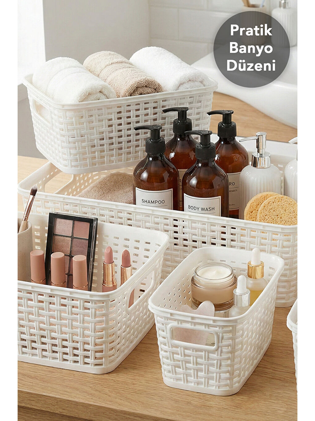 Beyaz 7'li Çok Amaçlı Organizer Sepet Seti-1