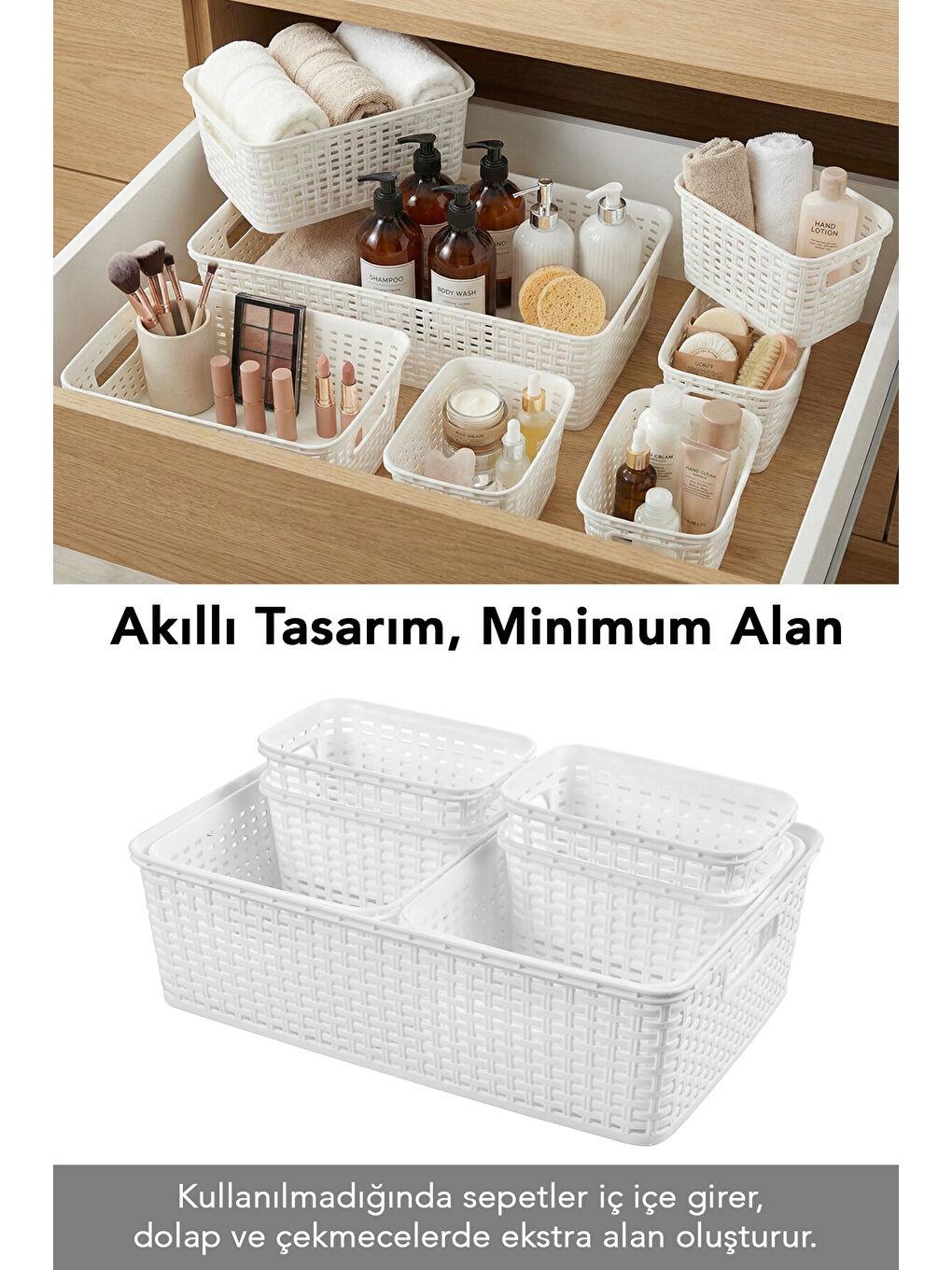 Beyaz 7'li Çok Amaçlı Organizer Sepet Seti-2