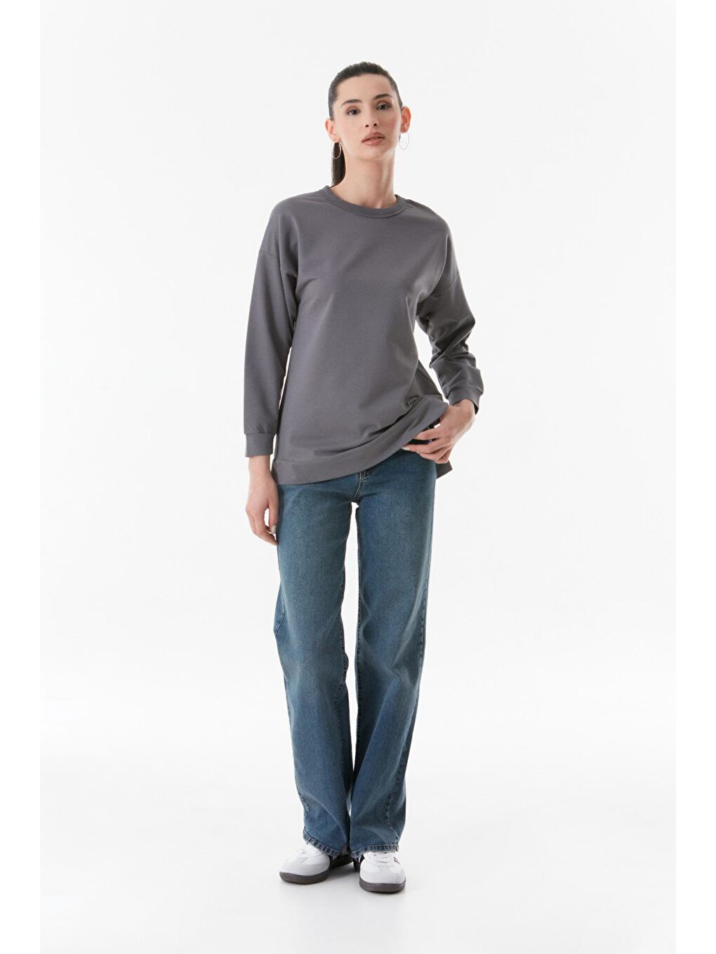 Fullamoda Gri Basic Bisiklet Yaka Sweatshirt - 2