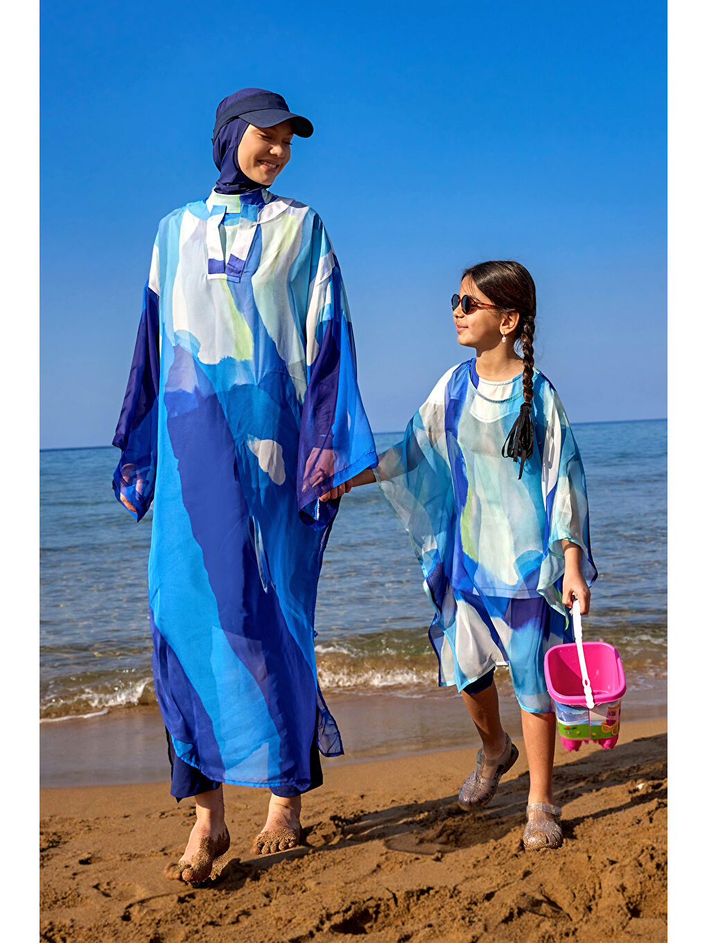 Lacivert Renkli Desenli İpeksi Pareo Kaftan P2507-4