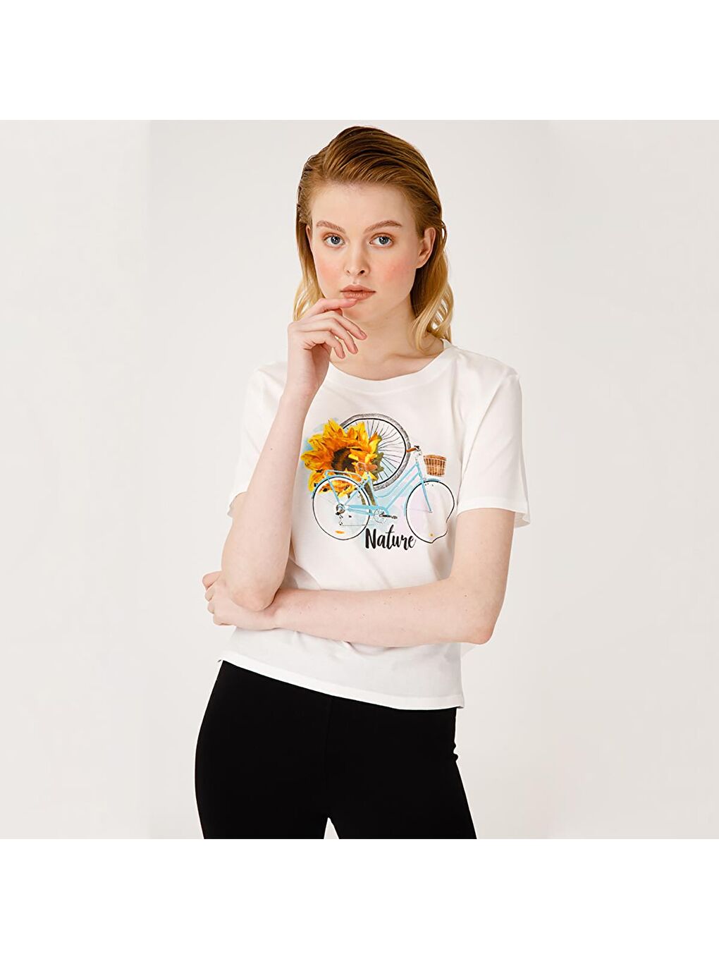 Beyaz Nature Kadın T-shirt-5