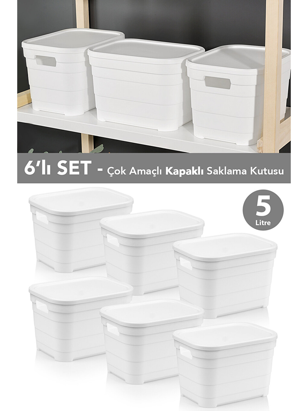 Beyaz 6 Adet Kapaklı Dekoratif Piramit Saklama Kutusu