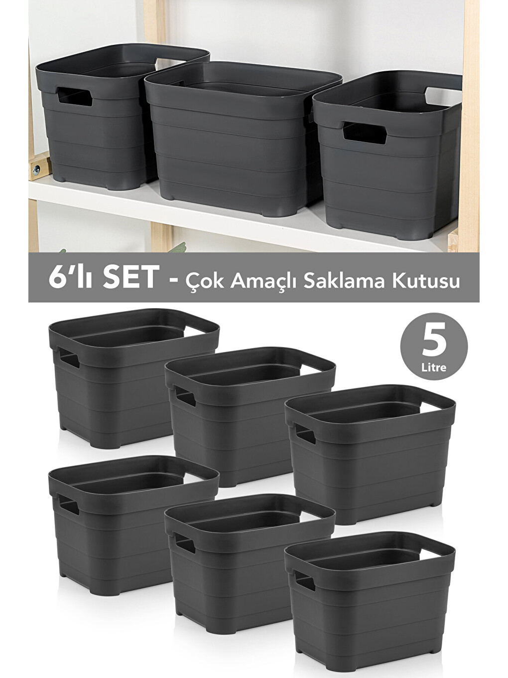 Antrasit 6 Adet Dekoratif Piramit Saklama Kutusu